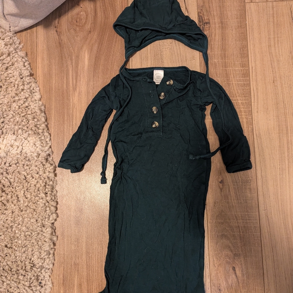 Dark Green Baby Gown with Hood